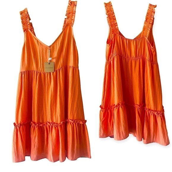 Blue Pepper Solid Ruffle Mini Dress Garden Girl Cantalope Size Large NWT - Picture 11 of 14